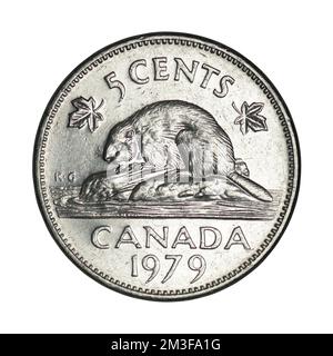 Canada 5 cents, 1979-1981 sur blanc Banque D'Images