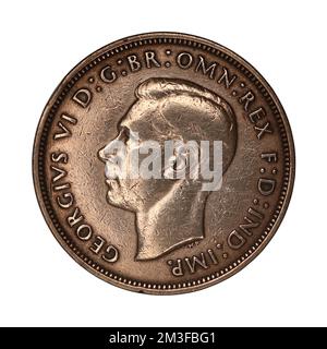 Grande-Bretagne 1 pence 1938 sur fond blanc Banque D'Images