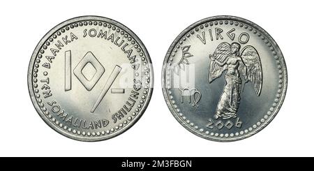 Somaliland 10 shillings 2006 Virgo sur fond blanc Banque D'Images