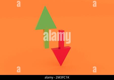 Analyse vers le haut et vers le bas signe 3D rendant le concept créatif, directions opposées Banque D'Images