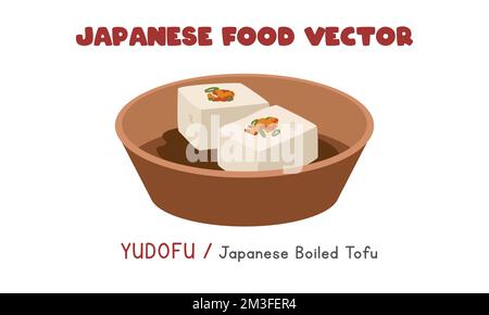 Yudofu japonais - illustration de dessin vectoriel plat de tofu bouilli japonais, style de dessin animé clipart. Cuisine asiatique. Cuisine japonaise. Cuisine japonaise Illustration de Vecteur