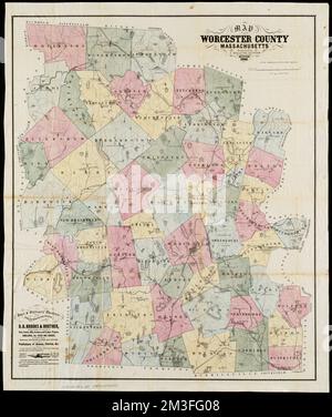 Carte de Worcester County, Massachusetts , Worcester County Mass., cartes Norman B. Leventhal Map Center Collection Banque D'Images