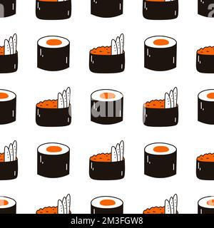 Motif sans coutures avec sushi. Fond vectoriel dessiné à la main avec cuisine japonaise traditionnelle Illustration de Vecteur