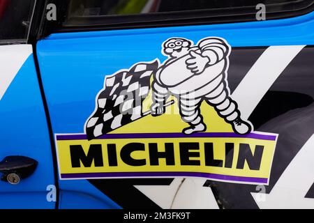 Bordeaux , Aquitaine France - 11 06 2022 : marque et logo Michelin sur la voiture de course côté rallye du fabricant de pneus sport véhicule de course Banque D'Images