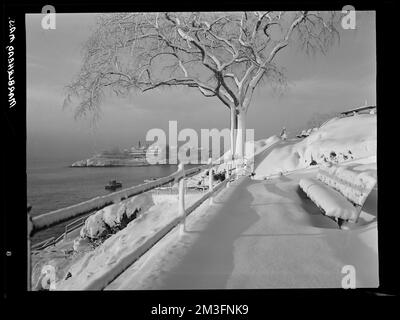 Marblehead, Crocker Park et vues sur le port, ports, neige, Parcs. Collection de négatifs photographiques Samuel Chamberlain Banque D'Images