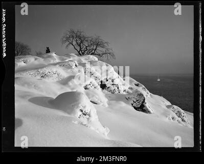 Marblehead, Crocker Park et vues sur le port, ports, neige, Parcs. Collection de négatifs photographiques Samuel Chamberlain Banque D'Images