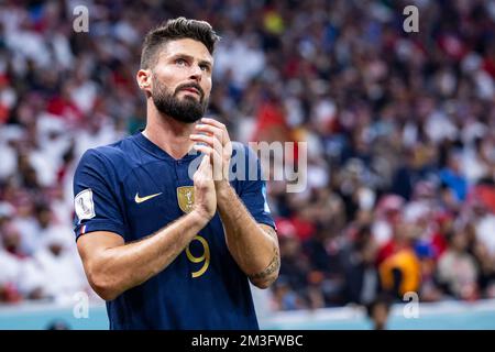 Al Chaur, Qatar. 14th décembre 2022. Football: Coupe du monde, France - Maroc, finale, demi-finale, stade Al-Bait, Gestes d'Olivier Giroud en France. Crédit : Tom Weller/dpa/Alay Live News Banque D'Images