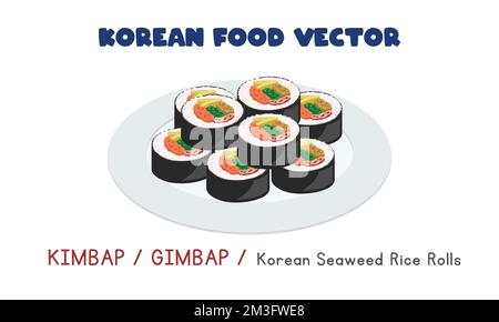 Korean gimbap ou Kimbap - dessin vectoriel de rouleaux de riz d'algues, style de dessin animé de clipart. Cuisine asiatique. Cuisine coréenne. Cuisine coréenne Illustration de Vecteur