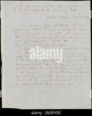 Lettre manuscrite de Margaret Fuller (copie) à Thomas Hicks, Rome, 17 mai 1848 , Banque D'Images