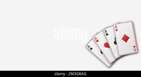 Un fan de cartes à jouer composé de quatre as de pique, diamants, clubs, coeurs. Illustration vectorielle poker et casino de tous les as sur un dos blanc Illustration de Vecteur