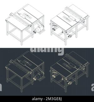 Illustration vectorielle stylisée de plans isométriques de scie à table Illustration de Vecteur