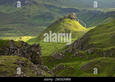 Bizarre Rock World of Quiraing, Trotternish Ridge, Highlands, île de Skye, Hébrides intérieures, Écosse, Royaume-Uni Banque D'Images