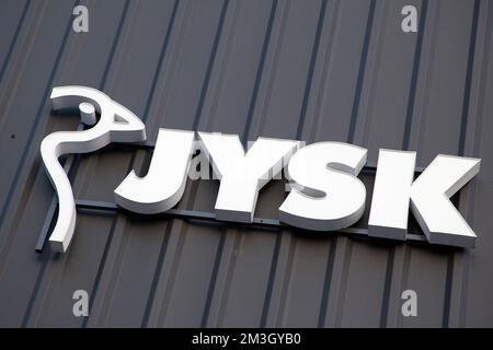 Logo JYSK dans un magasin de Gdansk en Pologne Banque D'Images