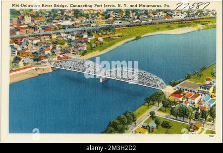 Pont du fleuve Mid-Delaware, reliant Port Jervis, N. Y. et Matamoras, Pennsylvanie. , Bridges, Rivers, Tichnor Brothers Collection, cartes postales des États-Unis Banque D'Images