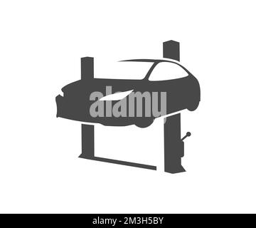 Icône de levage de voiture. Automobile en atelier automobile. Équipement de levage de voiture. Travailler dans un service de chariot élévateur conception de vecteur de réparation et d'entretien de voiture. Illustration de Vecteur