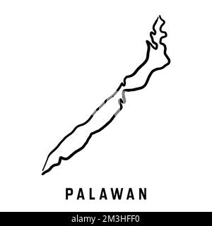 Carte de l'île de Palawan aux Philippines. Contour simple. Carte de style simplifiée vectorisée à la main. Illustration de Vecteur