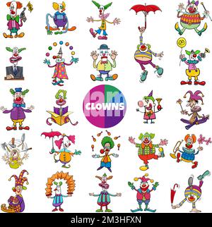 Dessin animé illustration de clowns drôles personnages comiques grand ensemble Illustration de Vecteur