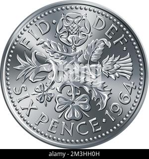 Pièce de monnaie britannique 60 pièces, revers avec motif fleuri Illustration de Vecteur