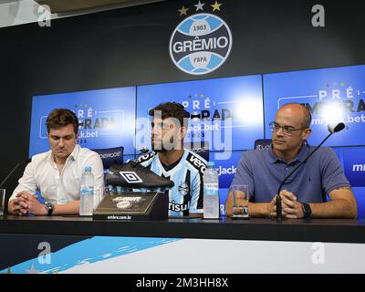Porto Alegre, Brésil. 15th décembre 2022. RS - Porto Alegre - 12/15/2022 - GREMIO, PEPE PRESENTATION - Pepe parle aux journalistes lors de sa présentation officielle en tant que joueur de Gremio lors d'une conférence de presse tenue au Gremio CT. Photo: Maxi Franzoi/AGIF/Sipa USA crédit: SIPA USA/Alay Live News Banque D'Images
