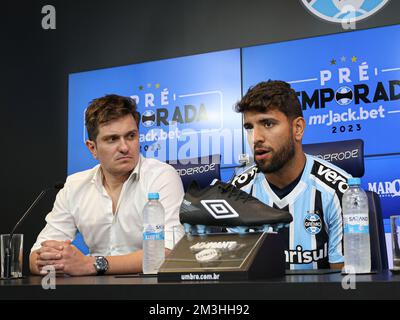 Porto Alegre, Brésil. 15th décembre 2022. RS - Porto Alegre - 15/12/2022 - GREMIO, PEPE PRESENTATION - Pepe parle aux journalistes lors de sa présentation officielle en tant que joueur de Gremio lors d'une conférence de presse tenue au Gremio CT. Photo: Maxi Franzoi/AGIF/Sipa USA crédit: SIPA USA/Alay Live News Banque D'Images
