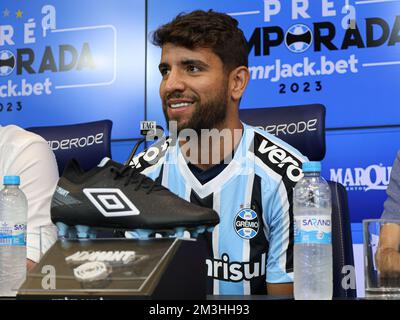 Porto Alegre, Brésil. 15th décembre 2022. RS - Porto Alegre - 15/12/2022 - GREMIO, PEPE PRESENTATION - Pepe parle aux journalistes lors de sa présentation officielle en tant que joueur de Gremio lors d'une conférence de presse tenue au Gremio CT. Photo: Maxi Franzoi/AGIF/Sipa USA crédit: SIPA USA/Alay Live News Banque D'Images