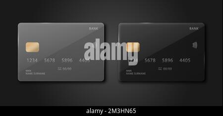 Ensemble de cartes de crédit sur fond noir. Illustration de Vecteur