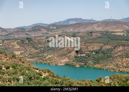 Vue sur le lac de Beznar dans la vallée de Lecrin en Andalousie, Espagne Banque D'Images