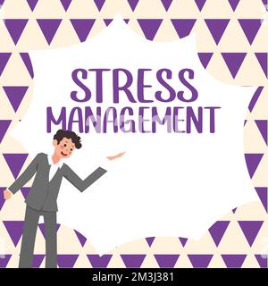 Affiche indiquant la gestion du stress. Internet concept apprendre des façons de se comporter et de penser qui réduisent le stress Banque D'Images