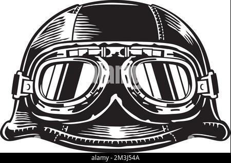 Casque de moto avec lunettes de protection. Icône moto Vintage. Design rétro ancien. Illustration vectorielle. Illustration de Vecteur