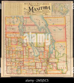 Nouvelle carte des chemins de fer, des bureaux de poste et des municipalités du Manitoba : compilée à partir des dernières enquêtes gouvernementales et d'autres sources officielles , Railroads, Manitoba, Maps, Manitoba, Cartes Norman B. Leventhal Map Centre Collection Banque D'Images