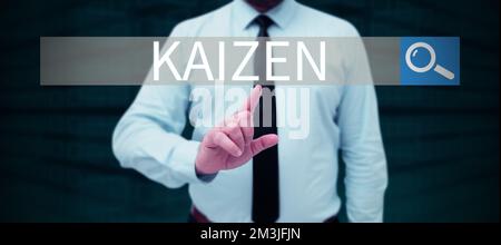 Légende présentant Kaizen. Internet concept une philosophie japonaise d'entreprise de l'amélioration des pratiques de travail Banque D'Images