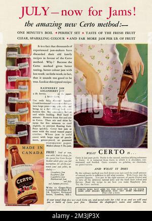 Publicité pour Certo pour faire maison Jam 1932 Banque D'Images
