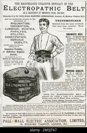 Publicité pour harnais ceintures de corset électropathiques 1885 Banque D'Images