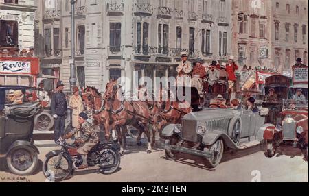 L'ancien et le nouveau 'Rubbing Wheels' : Coaching Days et Moto Banque D'Images