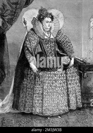 La reine Elizabeth I d'Angleterre (1533 - 1603), attestée pour l'action de grâce royale à la défaite de l'Armada espagnole de 1588. 1872 Banque D'Images