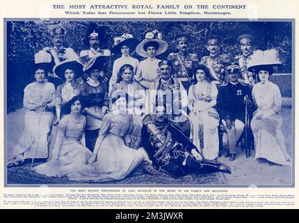 Roi Nicolas Ier du Monténégro avec la famille et les parents 1912 Banque D'Images