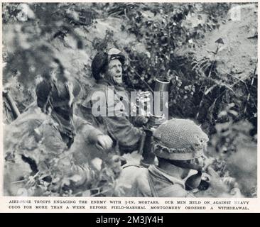 British First Airborne Troops utilisant un mortier, Arnhem Banque D'Images