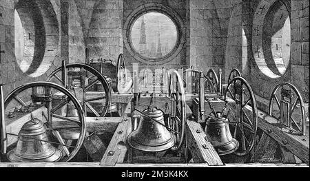 Vue sur les cloches de St. Cathédrale Paul, Londres. 1878 Banque D'Images