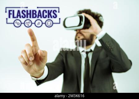 Affiche présentant des flashbacks. Internet concept interruption de la séquence chronologique par interjection d'événements d'occurrence antérieure Banque D'Images