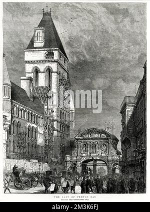 Temple Bar et les cours royales de justice, Londres 1877 Banque D'Images