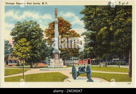 Orange Square, Port Jervis, N. Y. , monuments et monuments commémoratifs, Collection des frères Tichnor, Cartes postales des États-Unis Banque D'Images