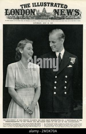 Princesse Elizabeth et Lieut. Engagement de Philip Mountbatten Banque D'Images