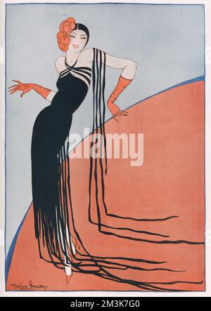 Une illustration de la mode d'une dame vêtue dans un style espagnol. 1928 Banque D'Images
