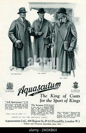 Annonce pour manteaux pour hommes Aquascutum 1930 Banque D'Images