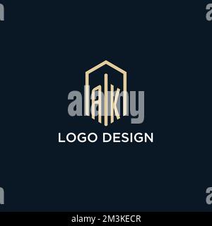 AK logo monogramme initial avec style de forme hexagonale, logo immobilier design idées inspiration vecteur Illustration de Vecteur