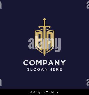 Logo BA monogramme initial avec des idées de conception de bouclier et d'épée Illustration de Vecteur