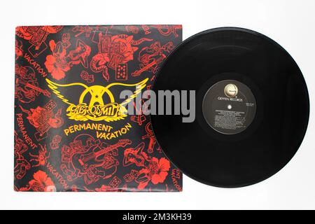 Groupe rock classique, Aerosmith, album de musique sur disque vinyle LP. Intitulé vacances permanentes. Couverture de l'album Banque D'Images