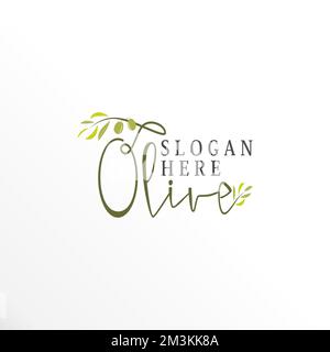 Lettrage OLIVE avec feuille et fruit ornement image graphique icône logo design abstrait concept vecteur stock. symbole lié à la nature et botanique Illustration de Vecteur