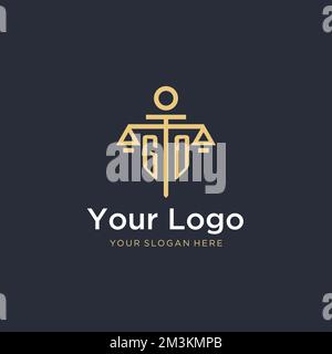 GO initial monogramme logo avec des idées de conception de style de balance et de pilier Illustration de Vecteur