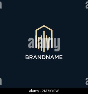 MV logo monogramme initial avec style de forme hexagonale, logo immobilier design idées inspiration vecteur Illustration de Vecteur